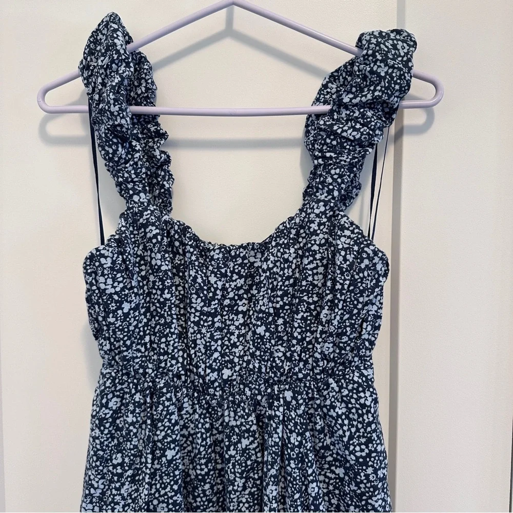Abercrombie & Fitch Puff Strap Babydoll Mini Dress In Blue Floral Size Medium - Picture 4 of 11